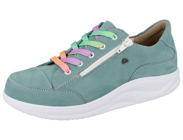 Mintgrüner Damen Schnürhalbschuh aus Leder mit Abrollsohle und Reißverschluss