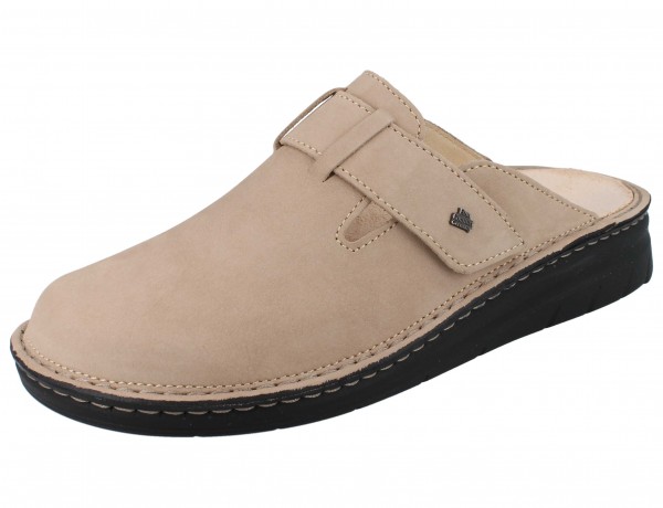 Damen Clog in Taupe Nubukleder mit Klettverschlussriemen