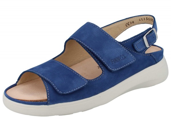 Blaue Nubukleder Damensandalen mit Riemchen und verstellbarem Klettverschluss