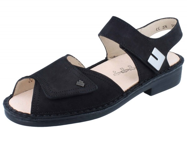Finn Comfort Damen Sandale aus weichem schwarzem Nubukleder