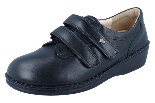 Finn Comfort Damenhalbschuhe Klettverschluss sensible Füße schwarz Glattleder