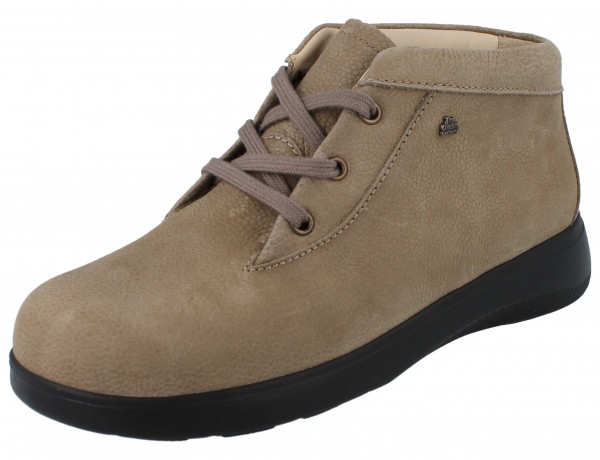 Finn Comfort knöchelhoher Damen Schnürstiefel in Beige aus Nubukleder mit schwarzer Sohle