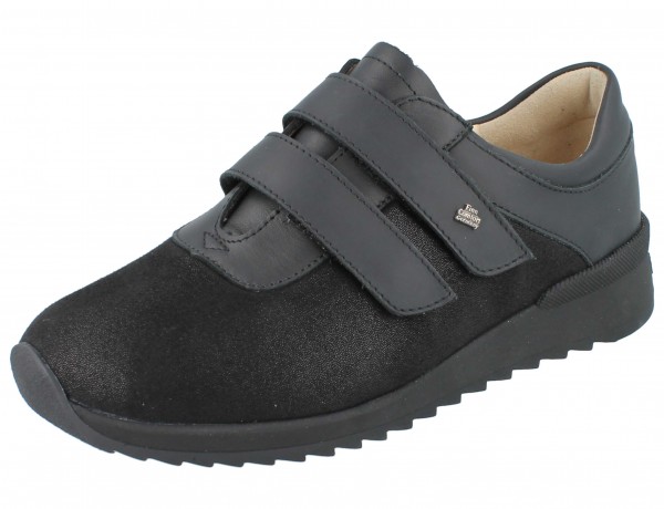 Finn Comfort Finnstretch zwei Klettverschlüsse schwarz Stretch Glattleder