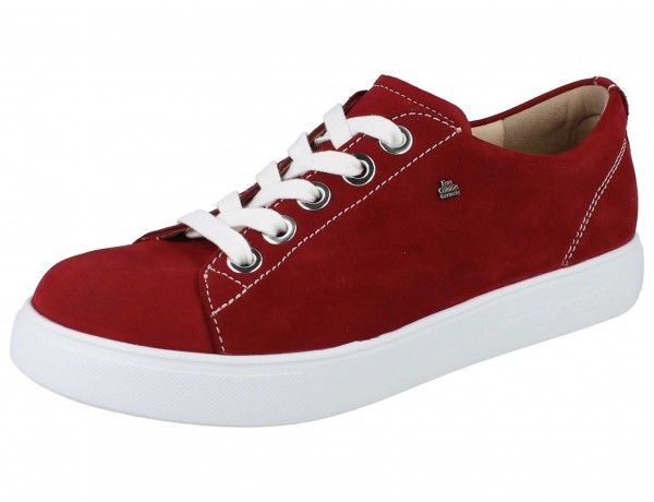 Finn Comfort Elpaso sportlicher, roter Damen Schnürschuh, heller Sohlenrand, Nubukleder