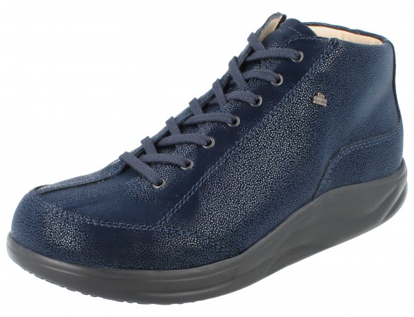 Finn Comfort knöchelhoher Damen Schnürstiefel mit seitlichem Reißverschluss, Abrollsohle, Glattleder in Dunkelblau