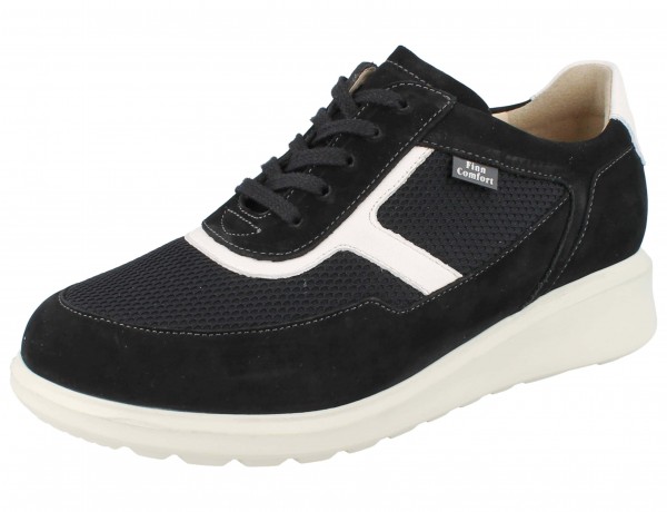 Schwarzer Damen Finn Comfort Stretch Damen Schnürschuh für Hallux mit weißen elementen