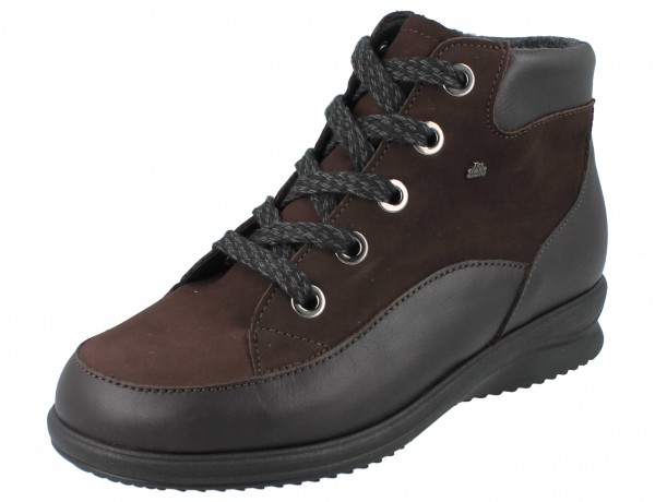Finn Comfort Damen Schnürstiefelette mit Reißverschluß Dunkelbraun Nubuk- und Glattleder