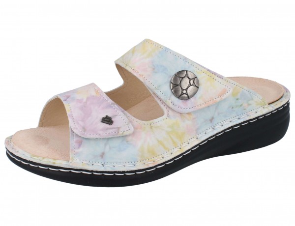 Damenklettpantolette pastell Glattleder mit Blumenmuster und extra weichem Wechselfußbett