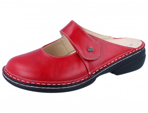 Finn Comfort Stanford roter Damenclog mit Klettverschluss Glattleder