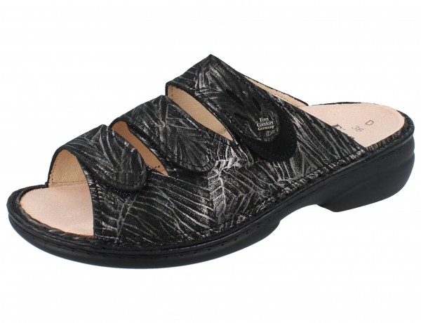 FINN COMFORT Kos Damen Pantoletten silber silver/schwarz Crumble/Nubuk