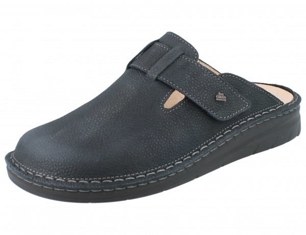 Finn Comfort Herren Clog mit Klettriemen aus Nubukleder in Dunkelblau