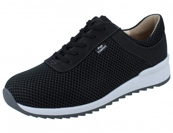 Finn Comfort Cerritos sportliche Damen Schnürhalbschuhe schwarz grau Mesh und Glattleder