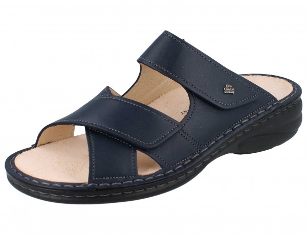 Finn Comfort Damen Pantolette mit zwei Klettriemen aus Glattleder in Dunkelblau