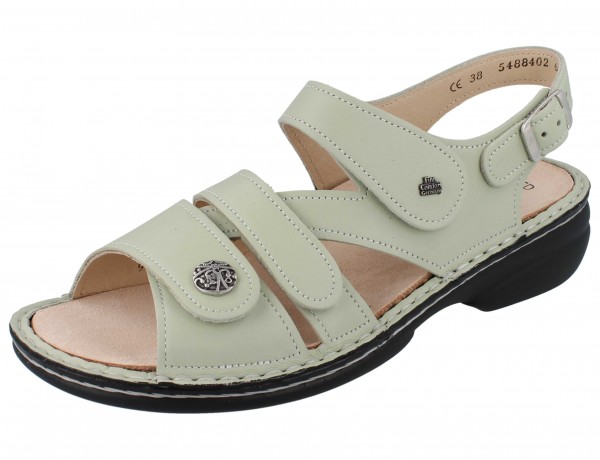 Mint-Grüne Damen Sandale Glattleder mit drei Klettriemen und Fersenriemen mit Dornschnalle