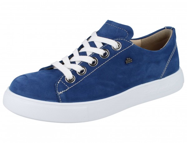 Finn Comfort Elpaso sportlicher, blauer Damen Schnürschuh, heller Sohlenrand, Nubukleder