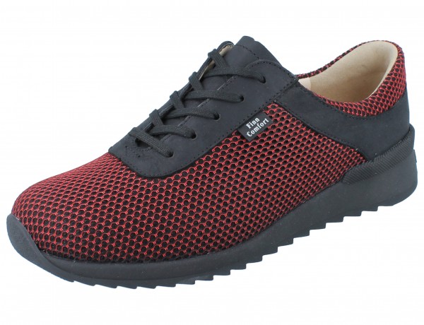 Finn Comfort Cerritos Damen sportliche Schnürhalbschuhe rot schwarz Mesh und Glattleder