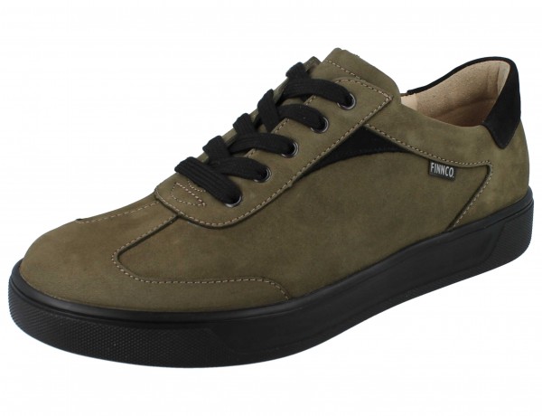 Finn Comfort modischer Damen Sneaker aus Nubukleder in Olivegrün und Schwarz
