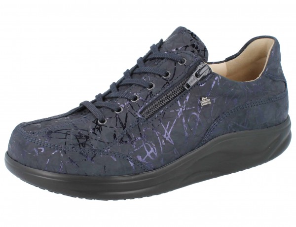 Damen Schnürhalbschuh mit Reißverschluss und Wechselfußbett blaues Nubukleder in Reptiloptik