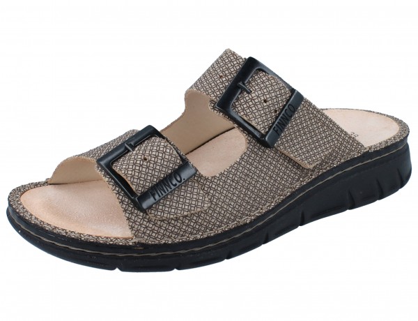 Finn Comfort Cayman Soft Damen Pantolette braun gemustertes Leder Schnallenverschlüsse