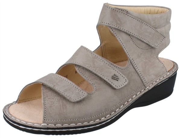 Finn Comfort Damen Kellnersandale mit geschlossener Kappe in beige Glattleder mit Wechselfußbett und 3 Klettriemen