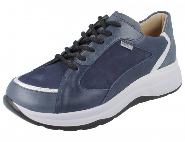 Finn Comfort sportlicher Damen Schnürhalbschuh aus Nubuk und Glattleder in Blau-Silber