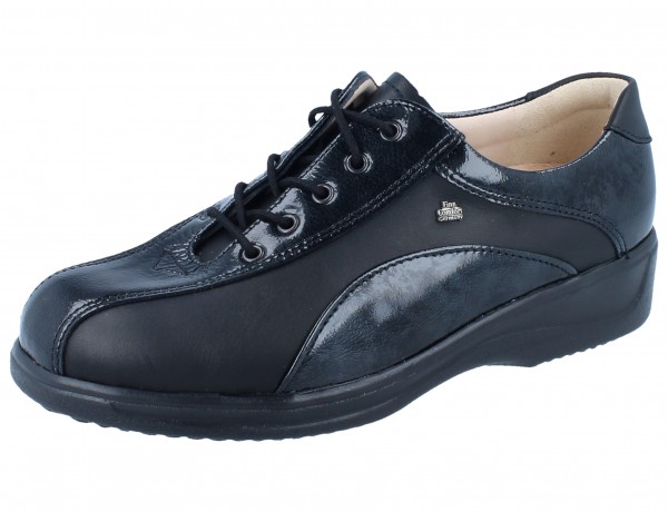 Finn Comfort Damen Schnürhalbschuhe schwarz Glattleder Knautschlack