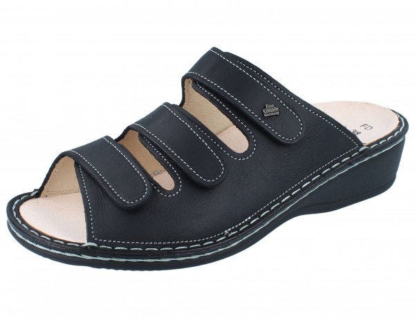 Finn Comfort schwarze Damenpantolette Klettverschluss Glattleder