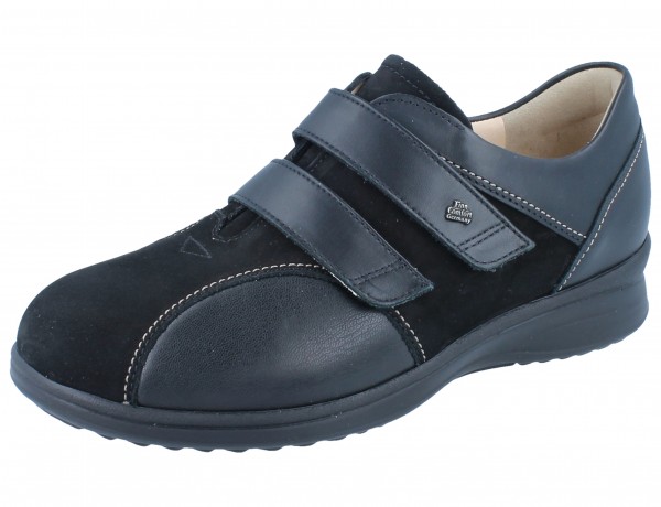 Finn Comfort Damen Halbschuhe Kletthalbschuhe schwarz Leder Stretch für Hallux