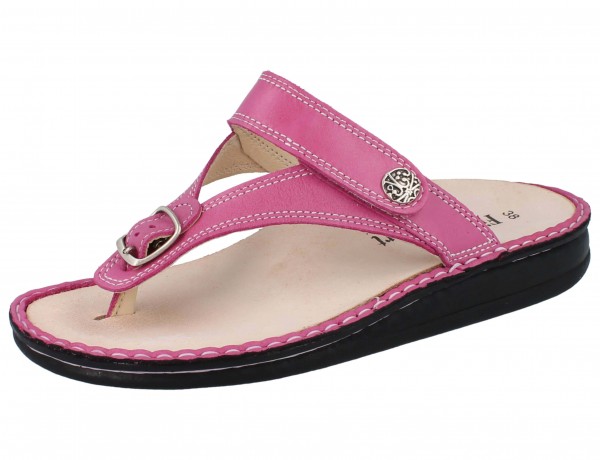 Damen Zehenstegpantolette in pink Glattleder mit Wechselfußbett