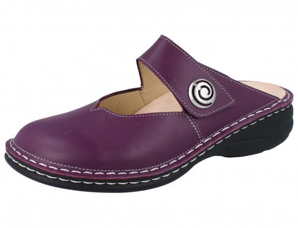 Finn Comfort Damen Hausschuhe Clogs aus lila Glattleder mit Klettverschluss