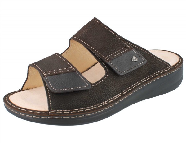 Finn Comfort extra weiche Herren Pantolette mit zwei Klettriemen aus Nubukleder in Dunkelbraun