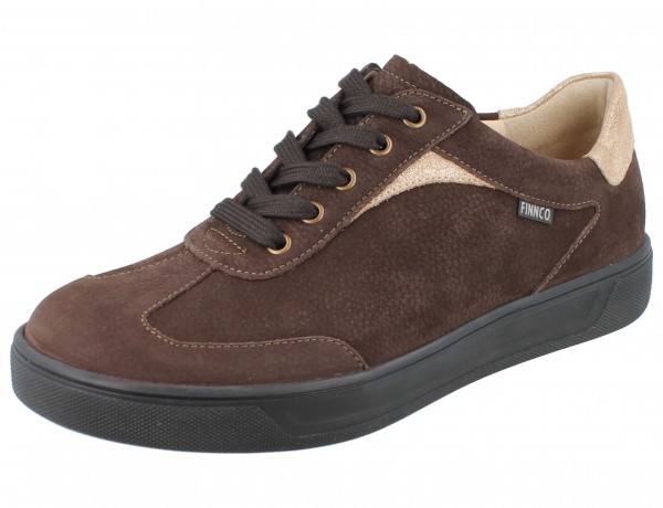 Finn Comfort sportliche Damen Schnürhalbschuhe aus Nubukleder in Braun mit goldenen Details