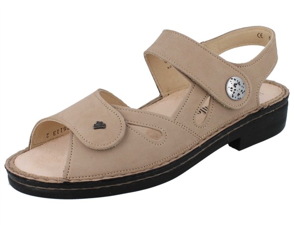 Hellbeige Damen Sandalette mit zwei Klettverschlüssen und verzierungen