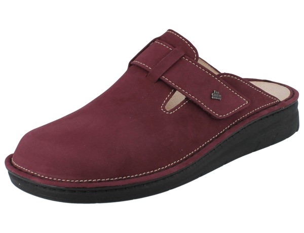 Beerenfarbener Damen Clogs aus weichem Nubukleder mit Klettverschluss und dunkler Laufsohle