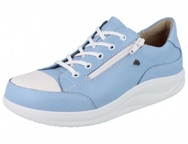 Blau-weißer Damen Schnürschuh mit seitlichem Reißverschluss und Schuhsohle in weiß