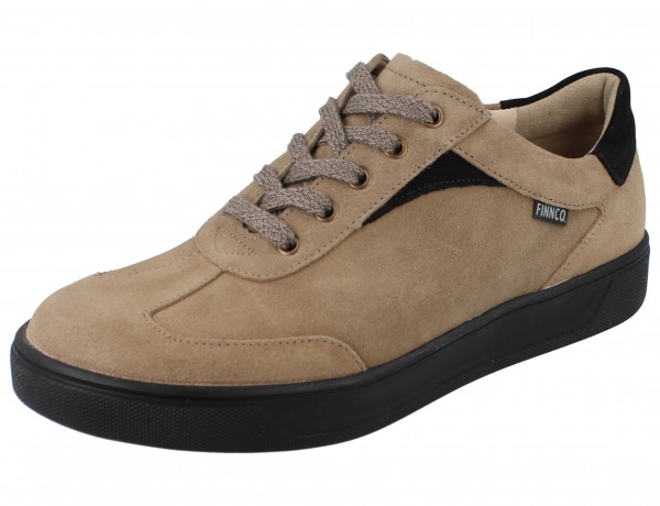 beiger Damen Schnürschuhe mit schwarzern Sohle und Elementen Nubukleder Wechselfußbett