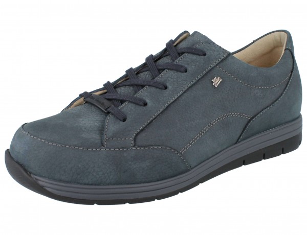 Finn Comfort Herren Schnürschuh mit Reißverschluss aus blauem Nubukleder