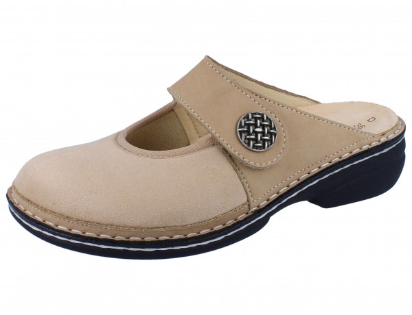 FINN COMFORT FINNSTRETCH Asinara Damen Clog beige braun sesame Nubuk Stretch