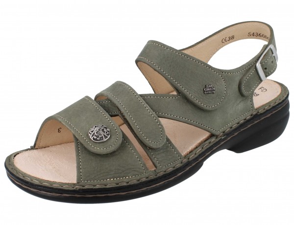 Damensandale in Dunkelgrün mit 3 Riemen und Rauhleder