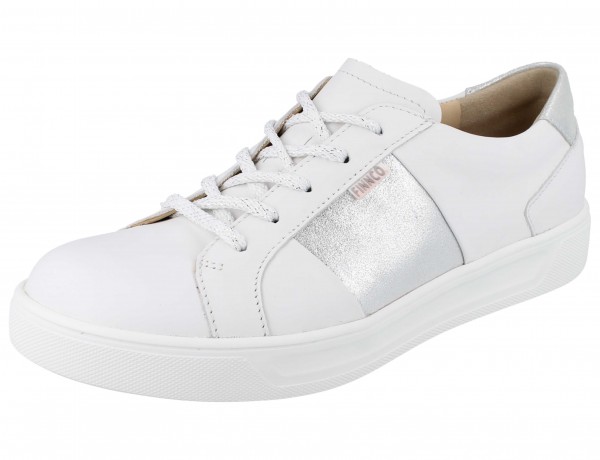 Weißer Glattleder Damen Sneaker zum schnüren mit Silbernen Details
