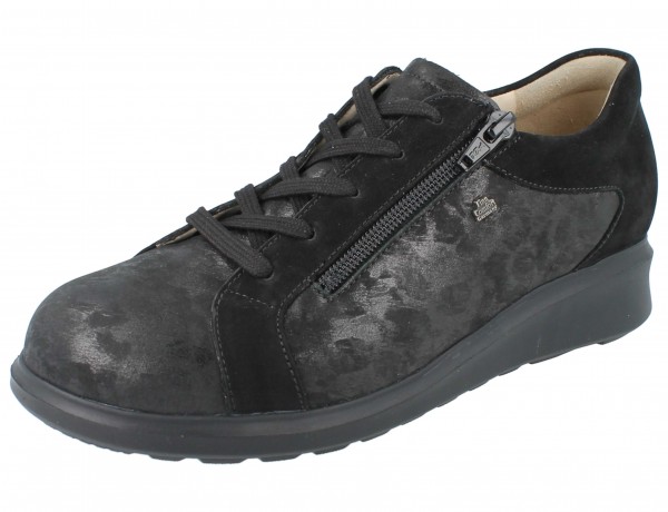 Finn Comfort Damen Schnürhalbschuhe Reißverschluss schwarz Nubukleder