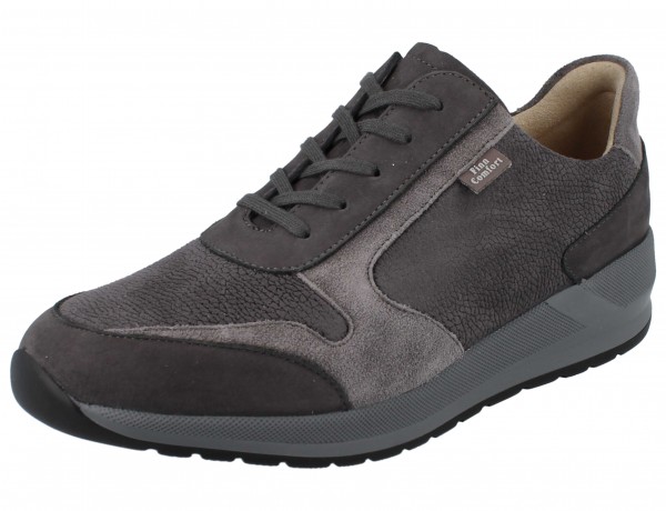 Finn Comfort Damen Schnürhalbschuhe mit Schnürung und Reißverschluß aus Nubukleder und Stretch in Dunkelgrau