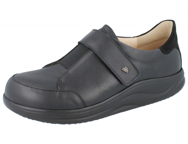 Finn Comfort Damen Kletthalbschuhe mit Abrollsohle mit Glattleder in schwarz