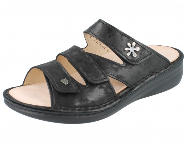 FINN COMFORT FinnMellow Grenada Damen Pantolette Hausschuhe schwarz Nubukleder