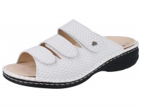 bequeme weiße Damenklettpantolette mit Flechtmuster aus Glattleder mit Wechselfußbett bequeme weiße Damenklettpantolette mit Flechtmuster aus Glattleder mit Wechselfußbett