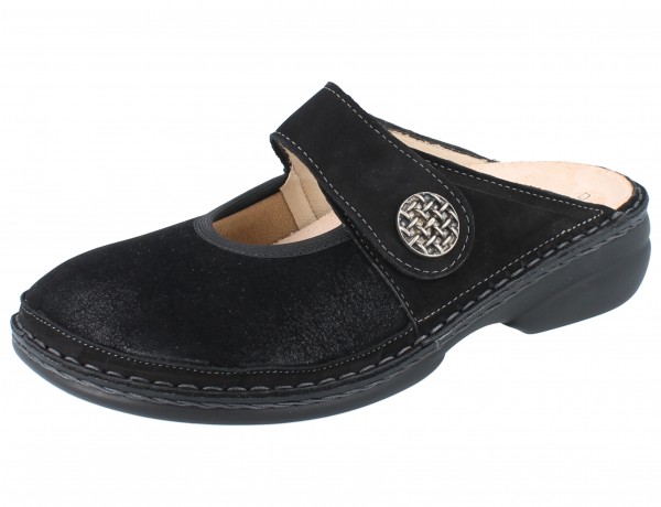 FINN COMFORT Asinara Damen Clog schwarz Nubukleder Stretch