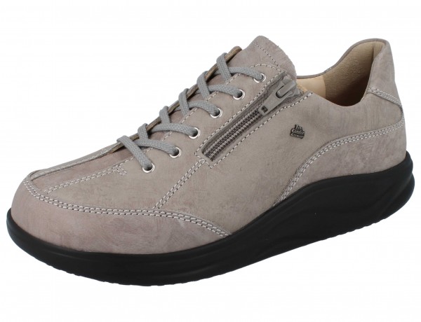 Finn comfort Damen Schnürhalbschuhe mit Reißverschluss in Taupe mit dunkler Sohle aus Nubukleder