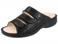 Finn Comfort Damen Pantolette mit drei Klettriemen aus Effekt-Nubukleder in Schwarz  Finn Comfort Damen Pantolette mit drei Klettriemen aus Effekt-Nubukleder in Schwarz