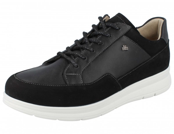 Schwarzer Damen Sneaker aus Nubukl- und Nappaleder mit seitlichem Reißverschluß und heller Sohle