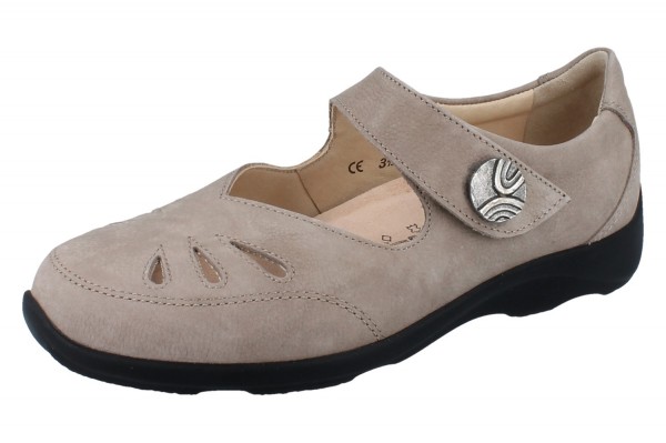 FinnComfort Damen Bequem Ballerina beige Nubukleder Klettverschluss